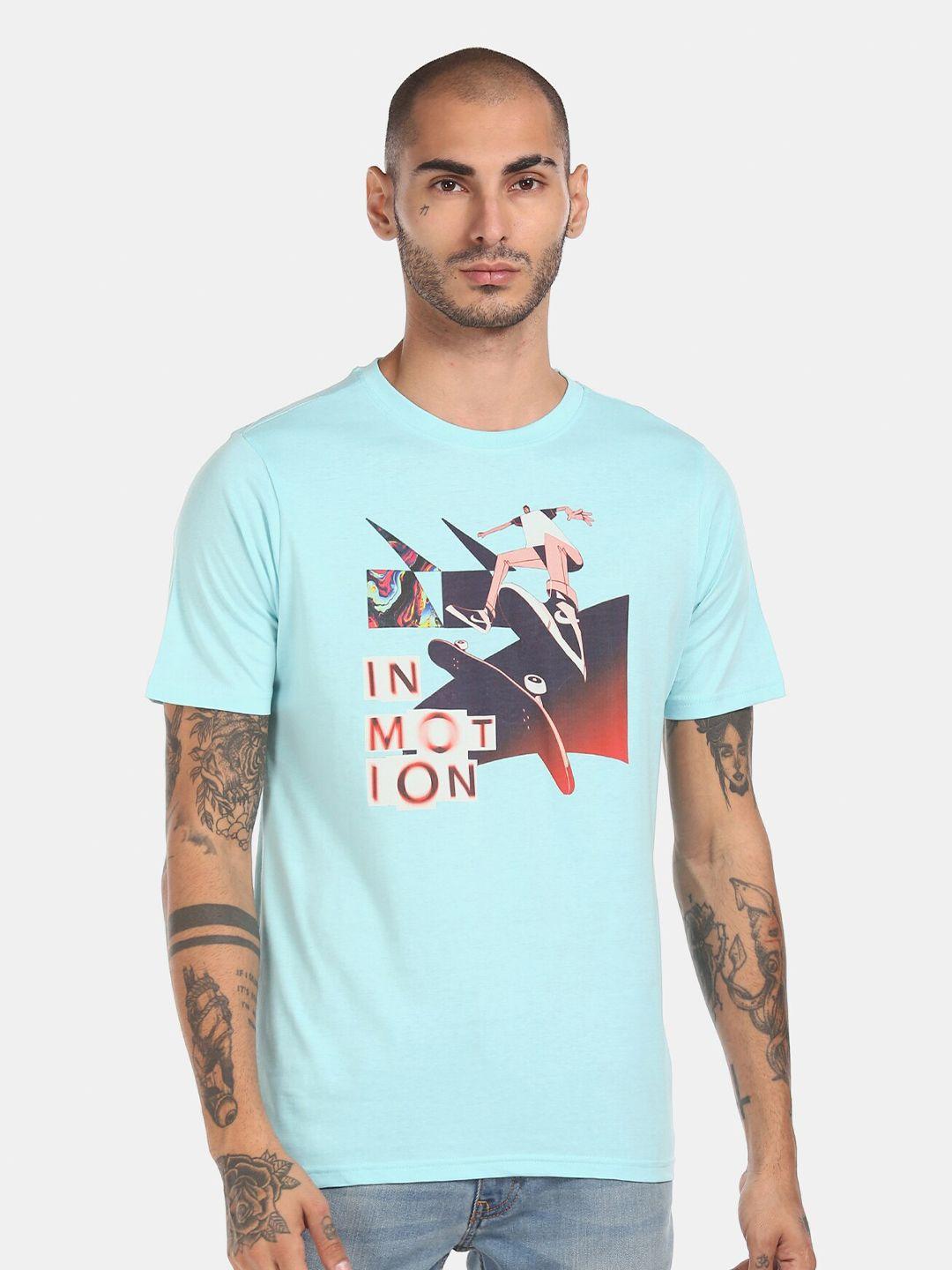 colt men turquoise blue printed t-shirt