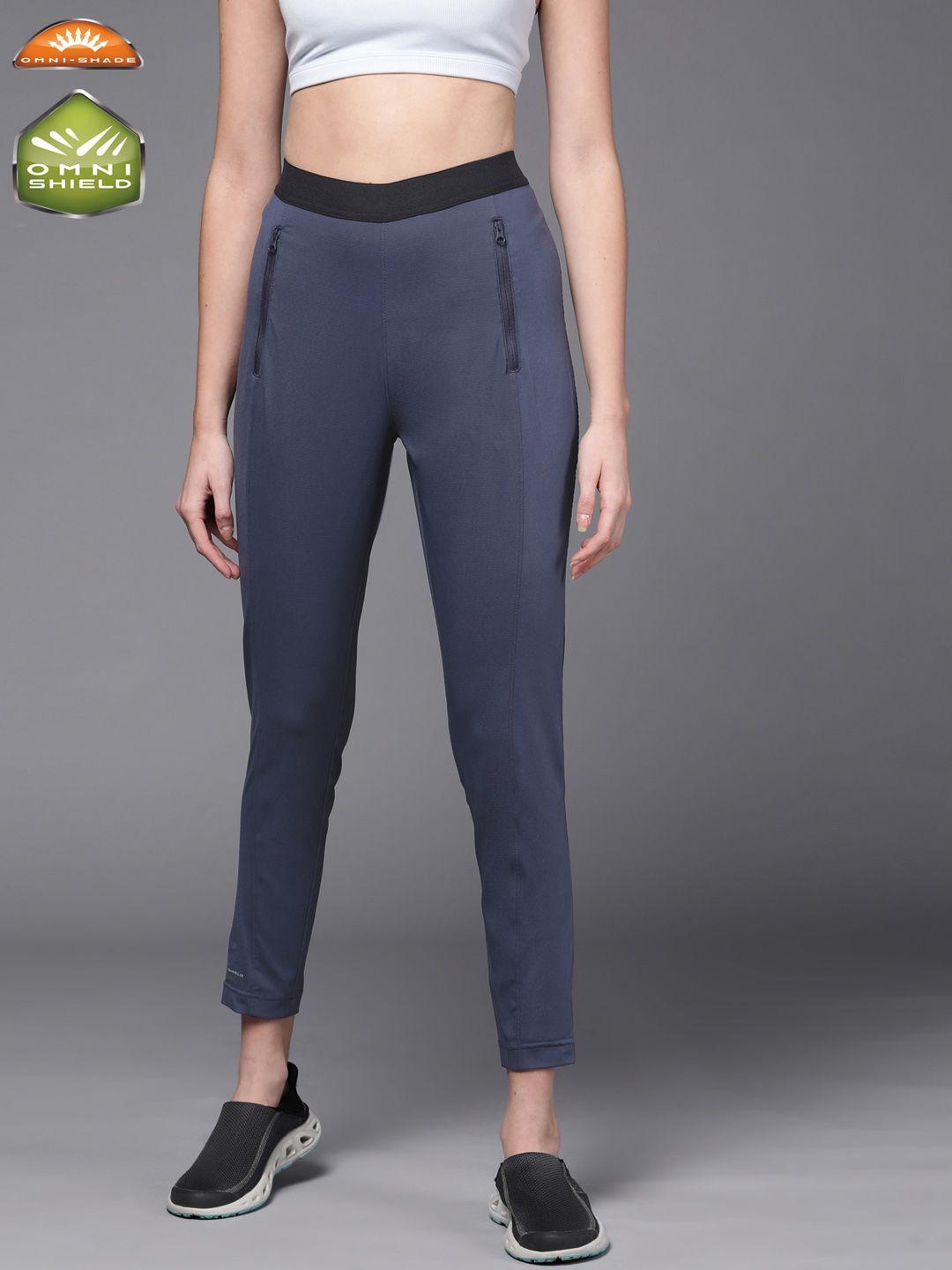 columbia women blue solid on the go hybrid track pant