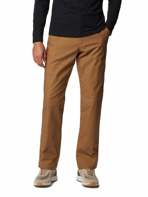 columbia brown comfort fit flex roc ii lined flat front trousers