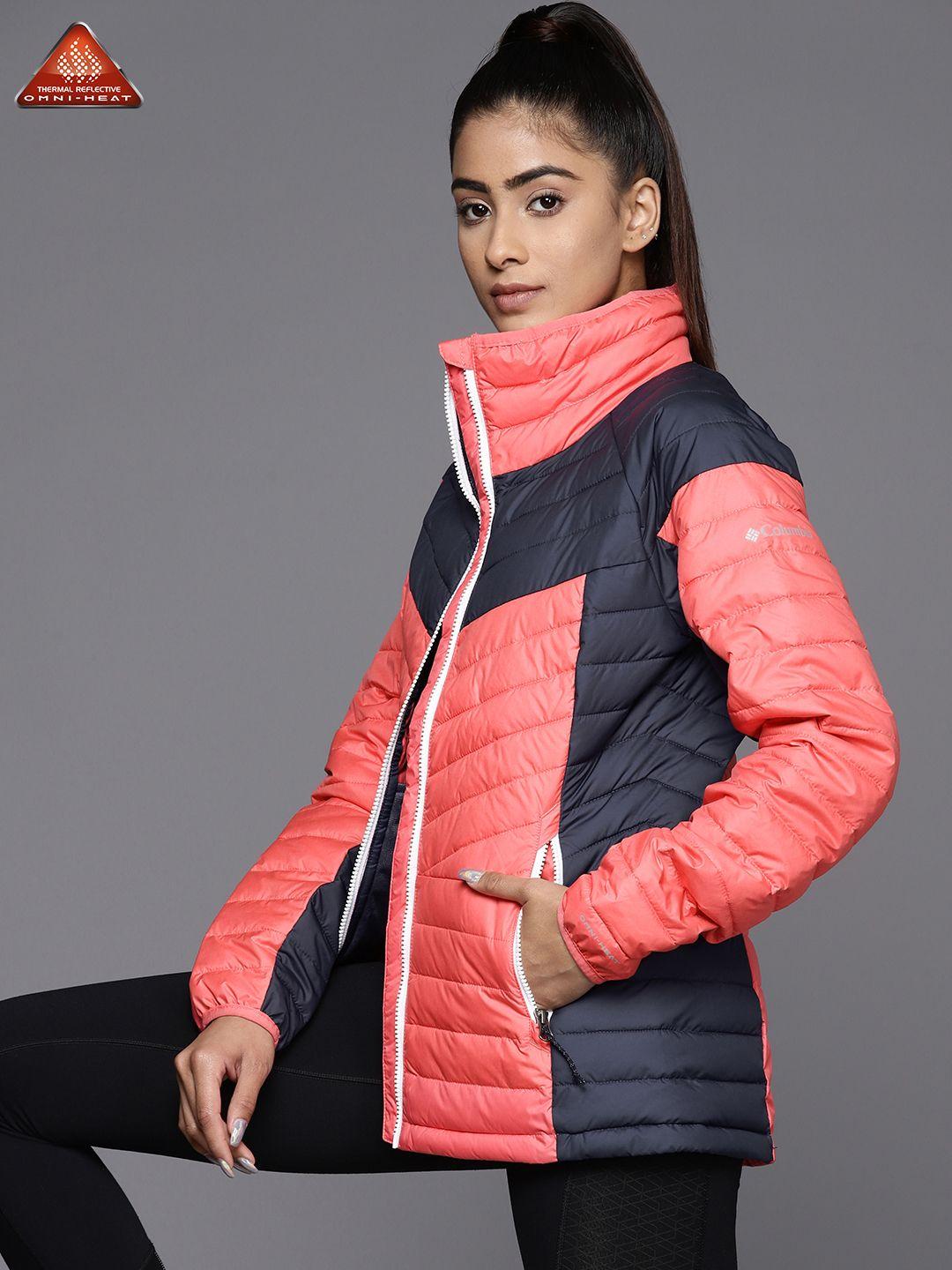 columbia colourblocked reflective strip puffer jacket