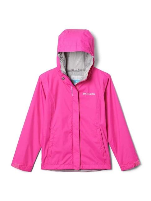 columbia kids arcadia pink regular fit full sleeves rain jacket