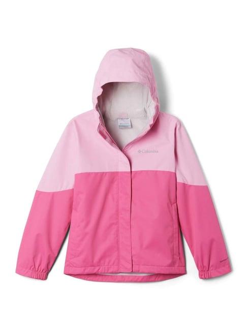 columbia kids hikebound pink color block full sleeves rain jacket