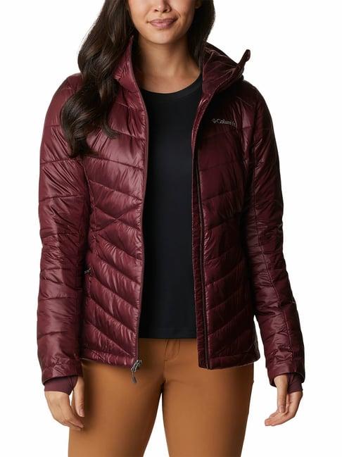 columbia maroon full sleeve joy peak puffer jacket