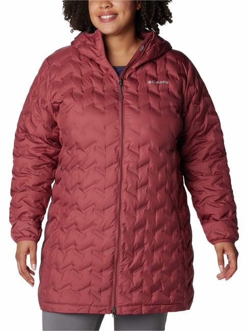 columbia maroon hooded long down jacket