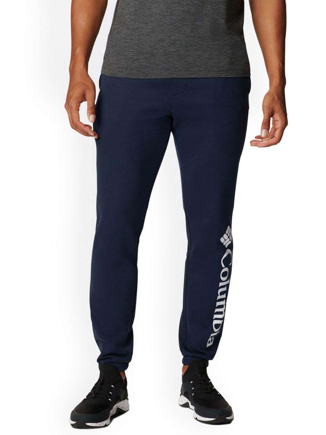 columbia men navy blue printed straight fit joggers trousers