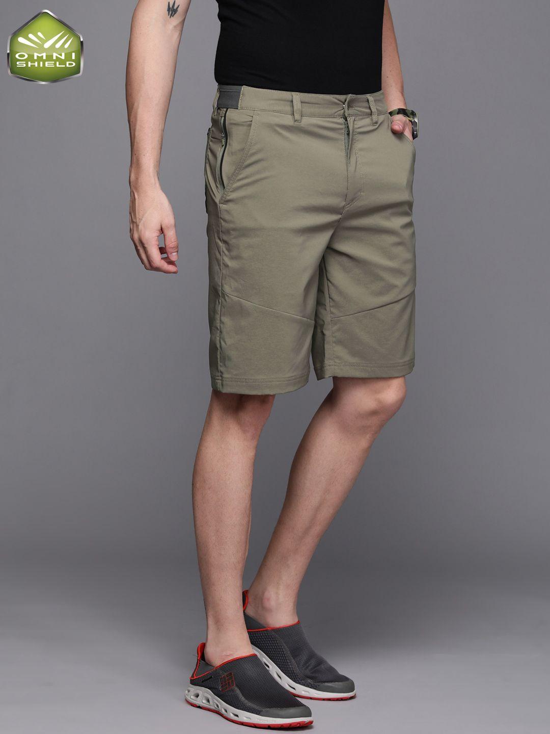 columbia men olive green solid omni-shield omni-shade tech trail short