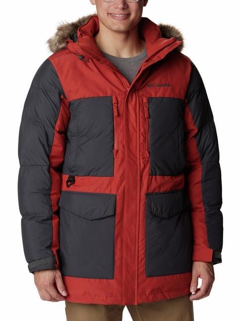 columbia red & blue regular fit quilted hooded jacket