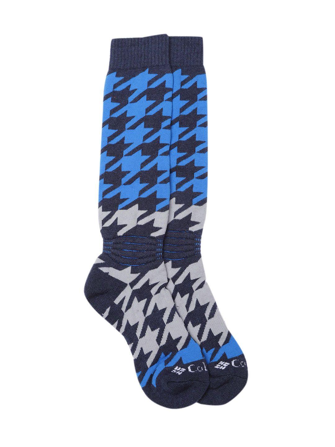 columbia unisex navy blue & grey patterned ankle length socks
