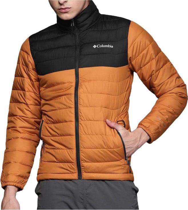 columbia warm copper & black colour-block comfort fit puffer jacket