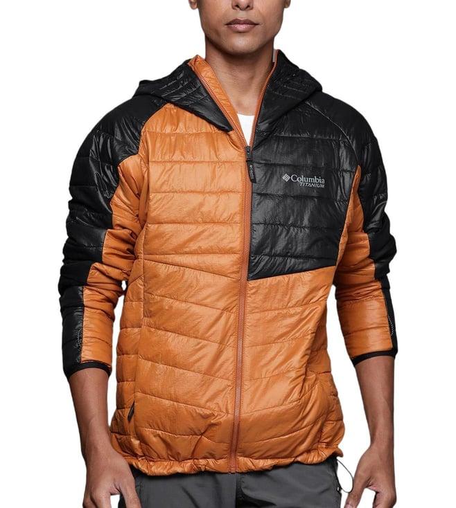 columbia warm copper & black colour-block comfort fit puffer jacket