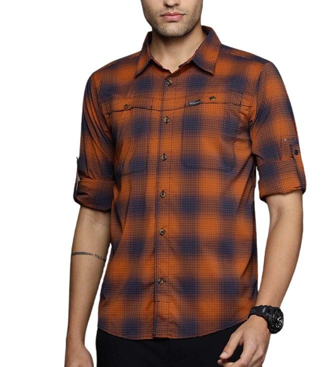 columbia warm copper soft ombre plaid comfort fit shirt