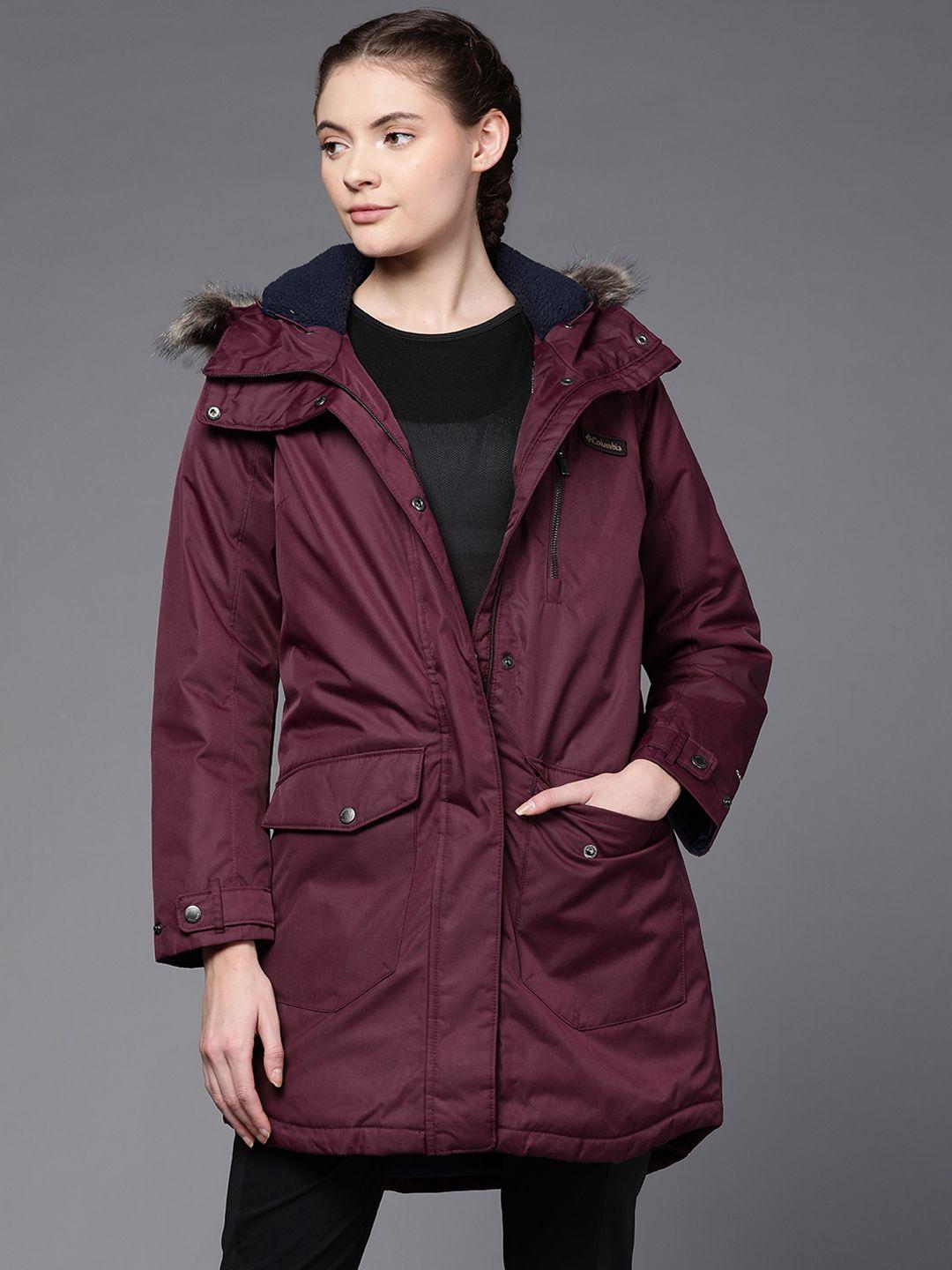 columbia women burgundy reflective strip longline omni heat infinity parka jacket