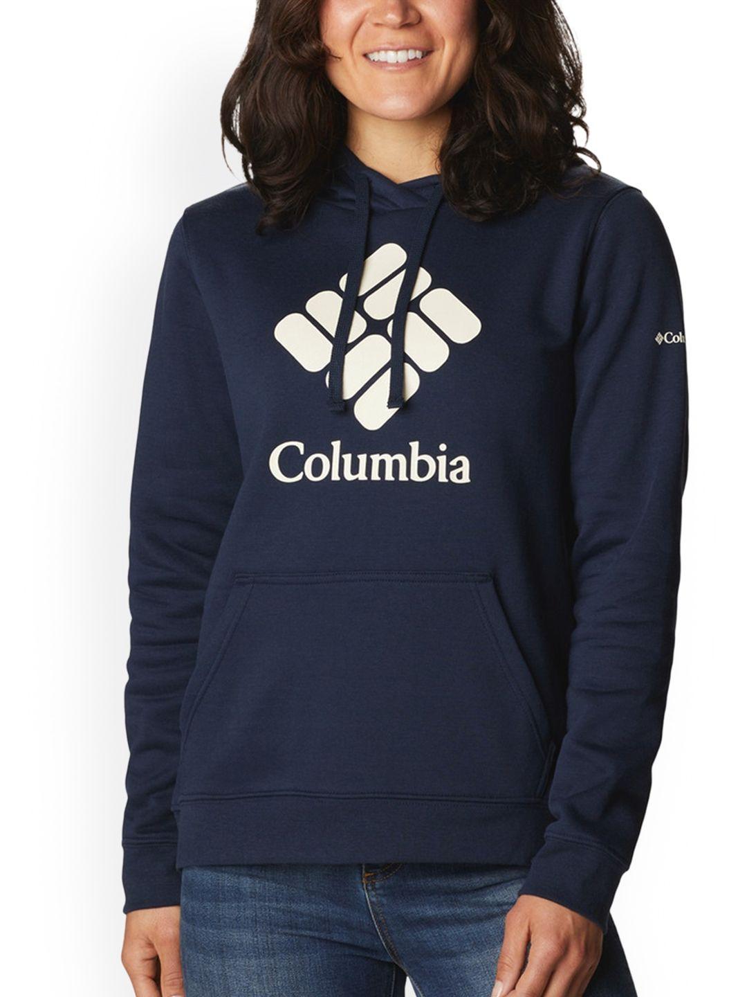 columbia women navy blue graphic print hooded sweatshirt