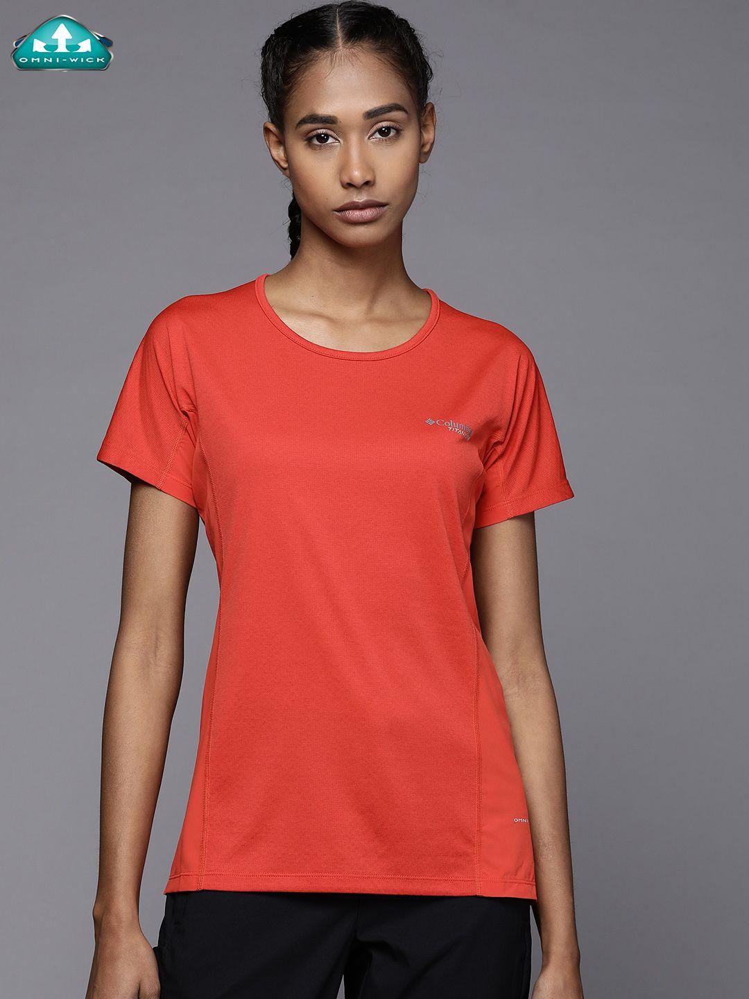 columbia women orange omni-wick hiking t-shirt