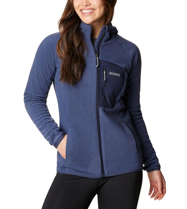 columbia womens blue w outdoor tracks hooded fz fleece jacket