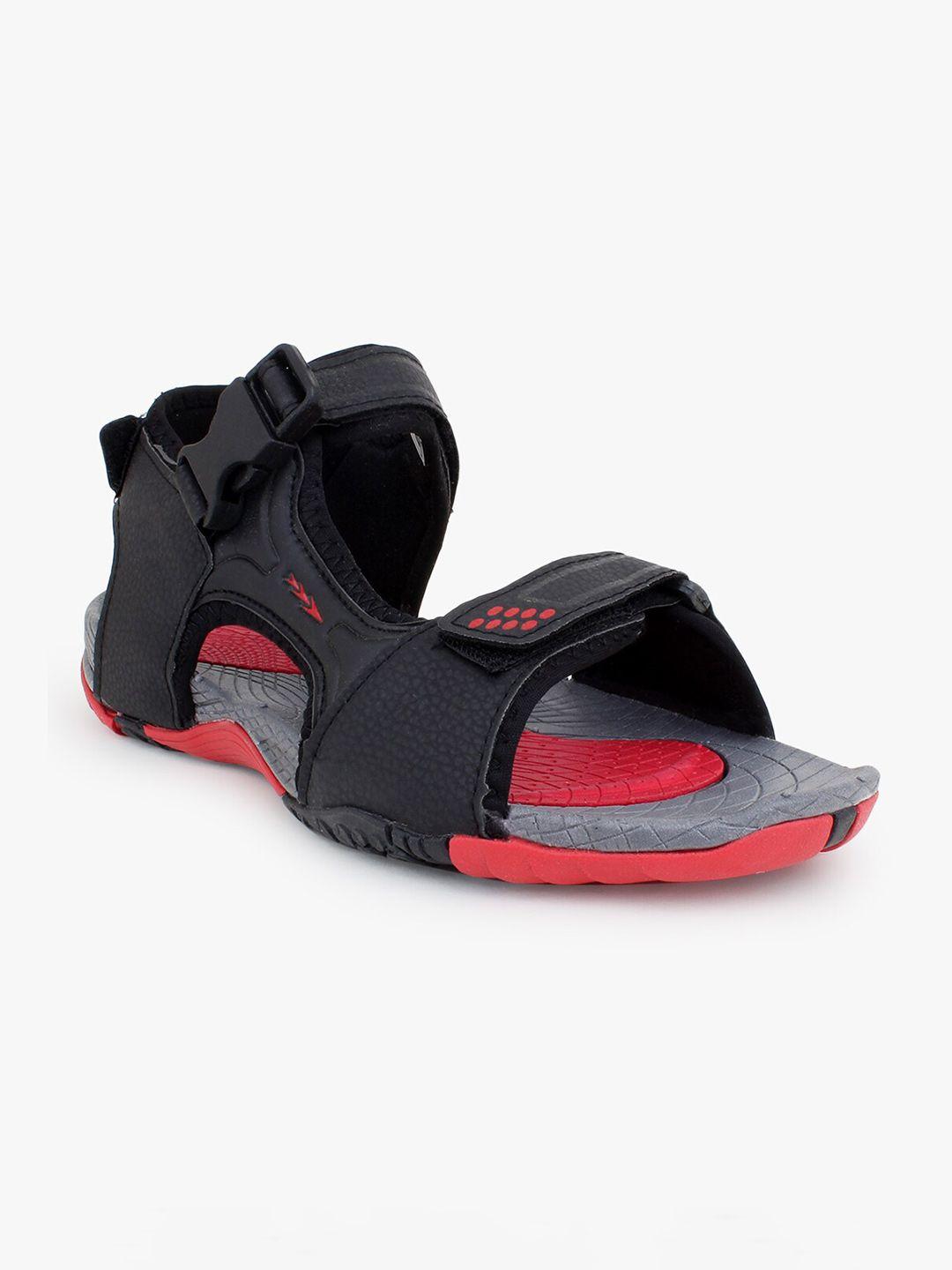 columbus men black & red textured synthetic sports sandals