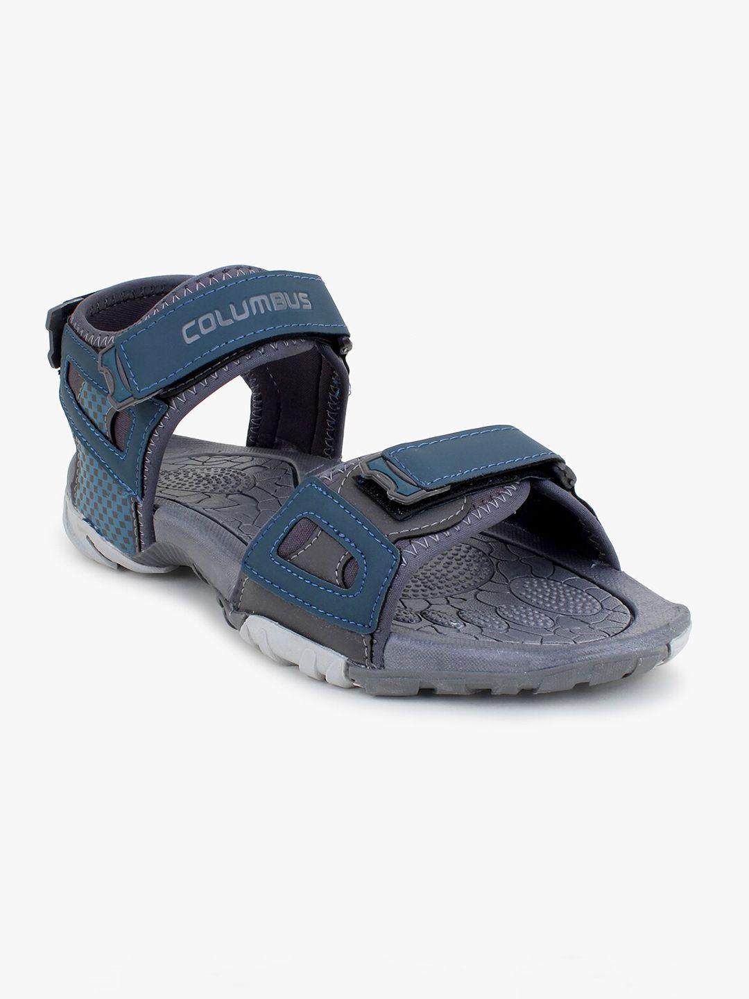 columbus men teal & grey colourblocked synthetic sports sandals