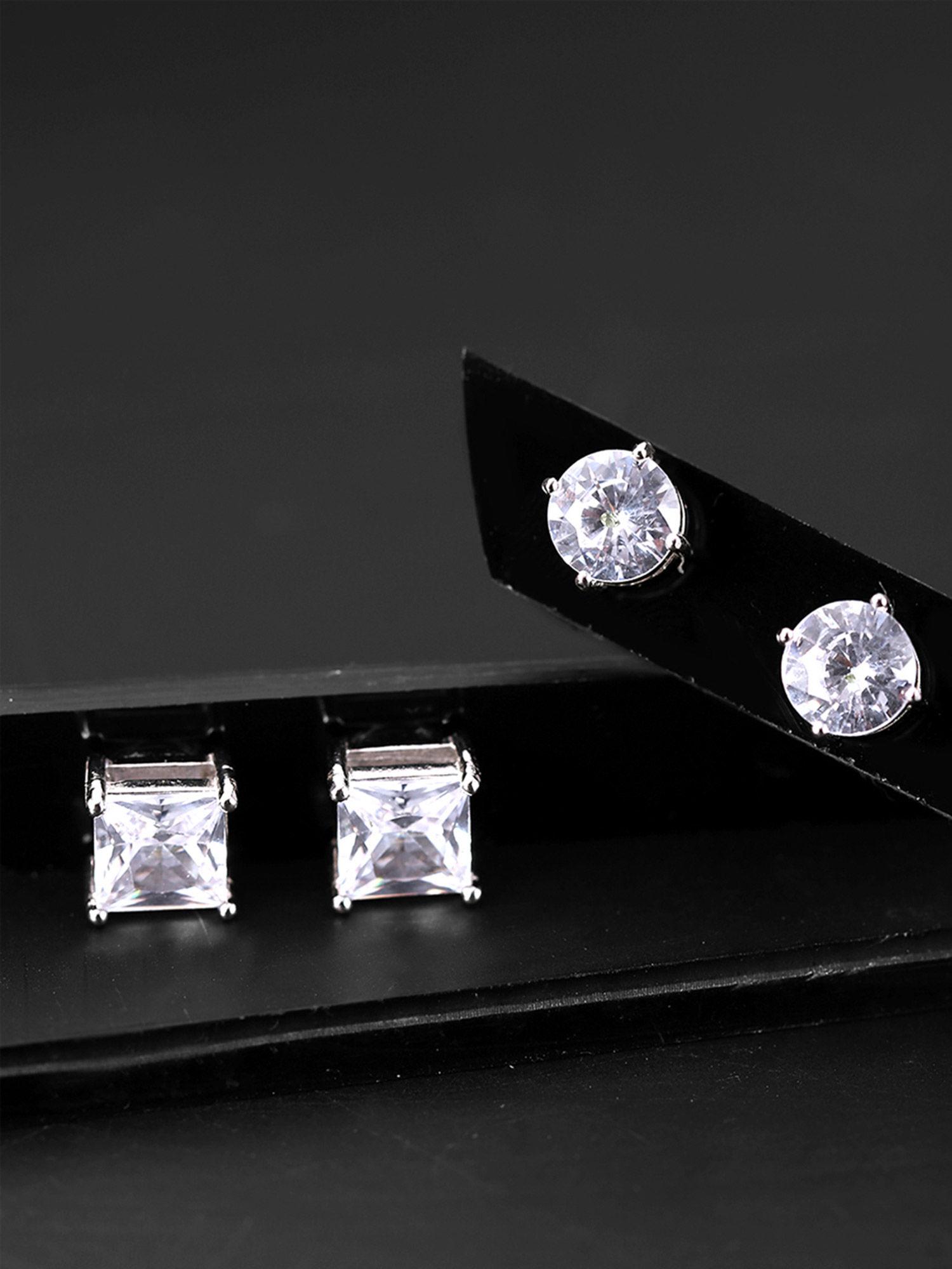 combo 2 pairs crystal studded non piercing magnetic studs earrings