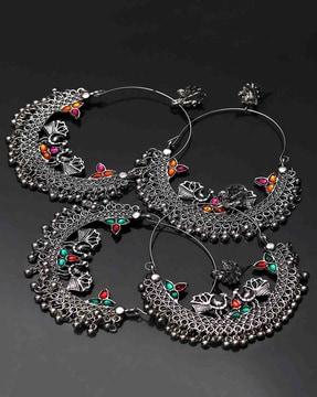 combo 2 pairs german oxidised silver peacock chandbali earrings