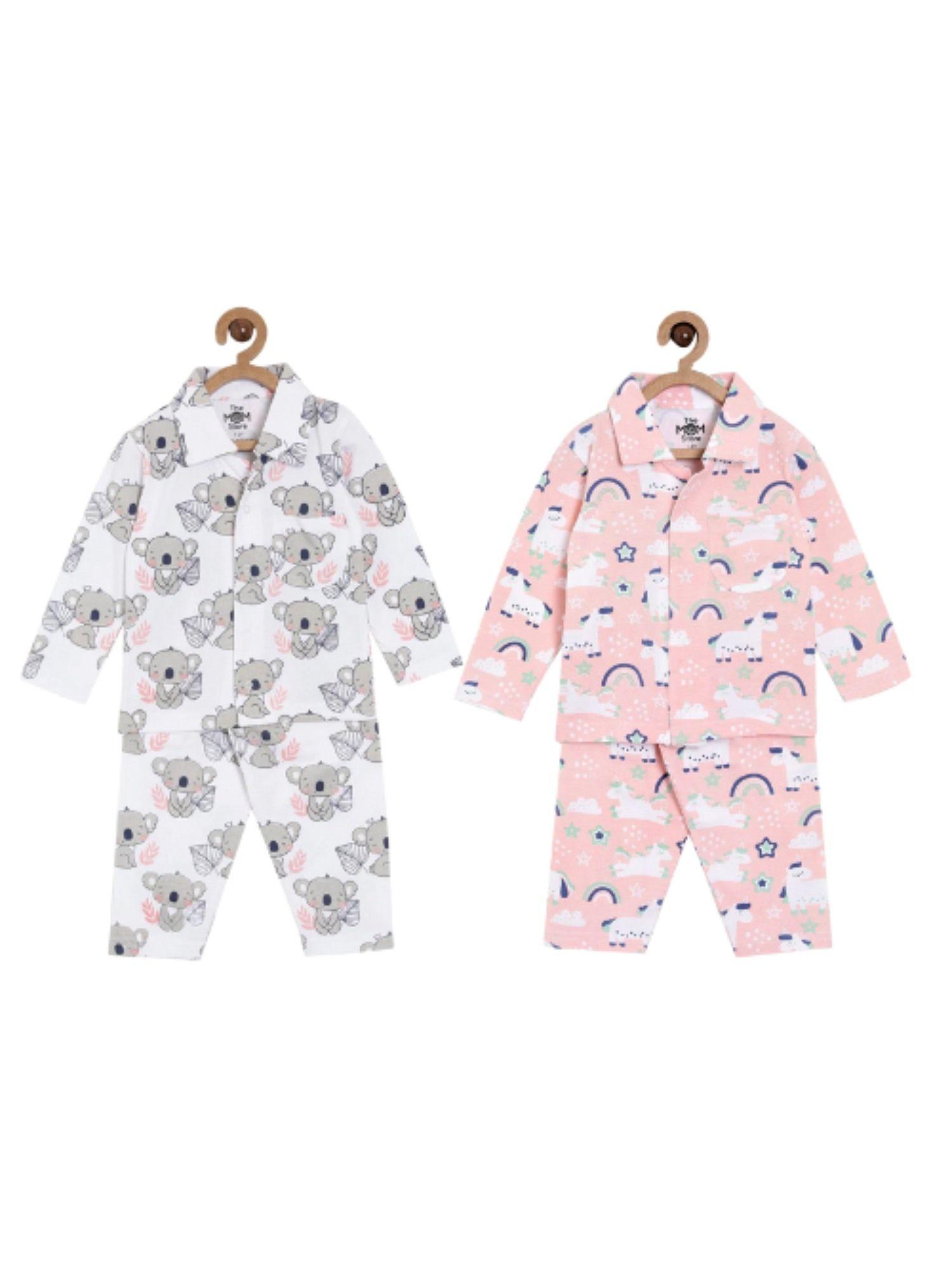 combo of 2 baby pyjama sets - baby koala & magical unicorn (set of 4)