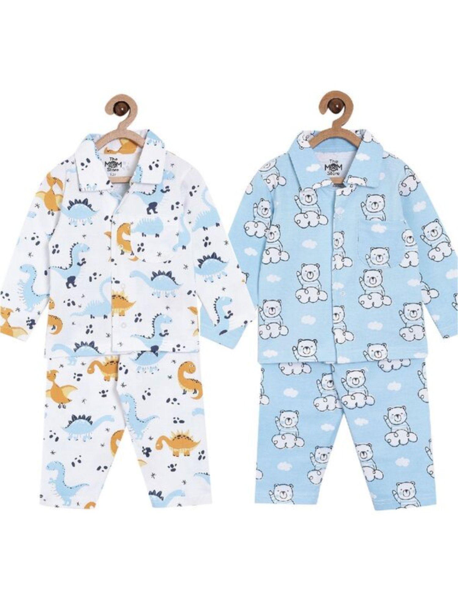 combo of 2 baby pyjama sets - dino trip & hello bear (set of 4)