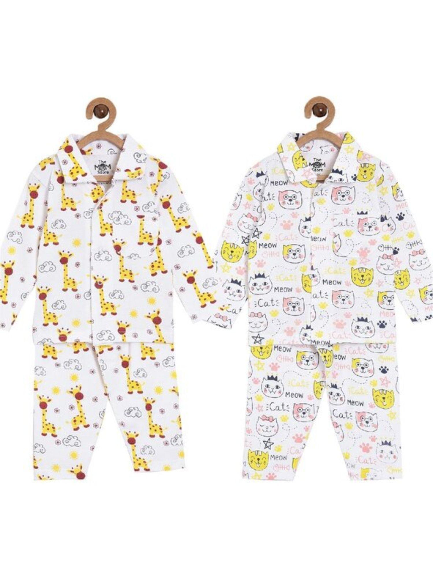combo of 2 baby pyjama sets - tall as a giraffe & meow (set of 4)
