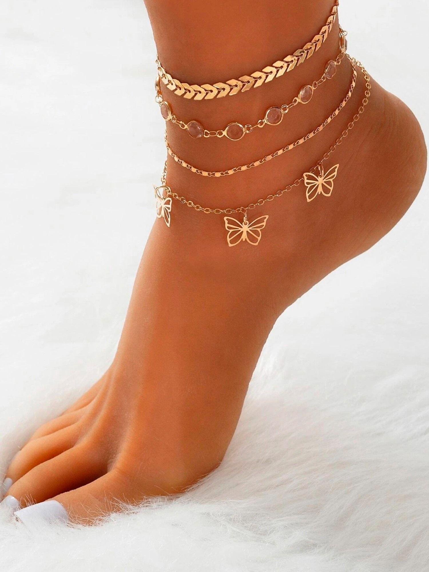 combo of 4 gold butterfly charm fashion anklet