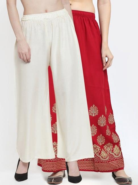 combo of solid and printed palazzo in rayon fabric, with fully elastictaed waistband,slip on closure.