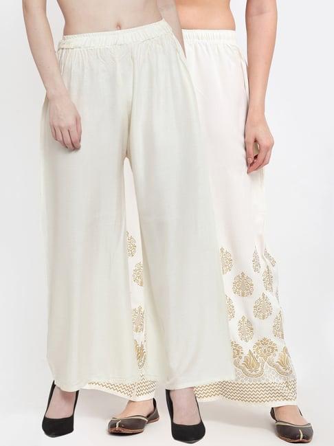 combo of solid and printed palazzo in rayon fabric, with fully elastictaed waistband,slip on closure.