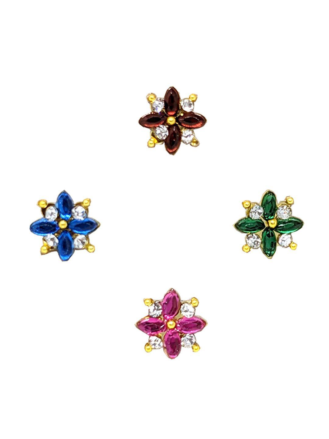 comet busters set of 4 stones & beads-studded stick-on self adhesive fake nose studs