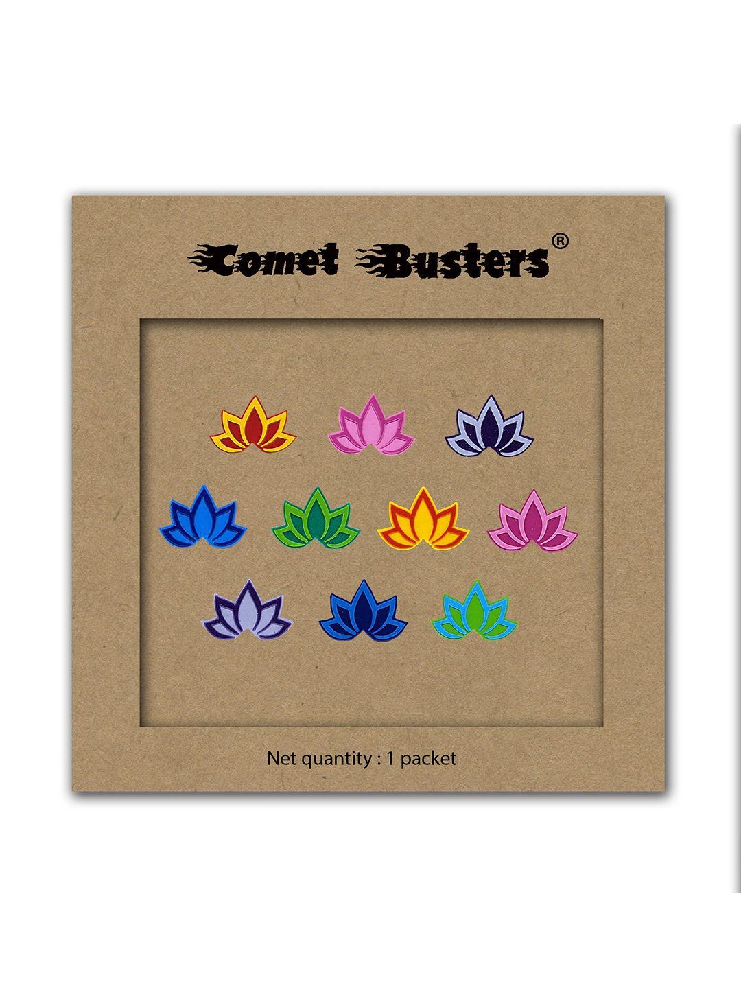 comet busters 10 pcs lotus-shaped reusable designer bindis - multicoloured