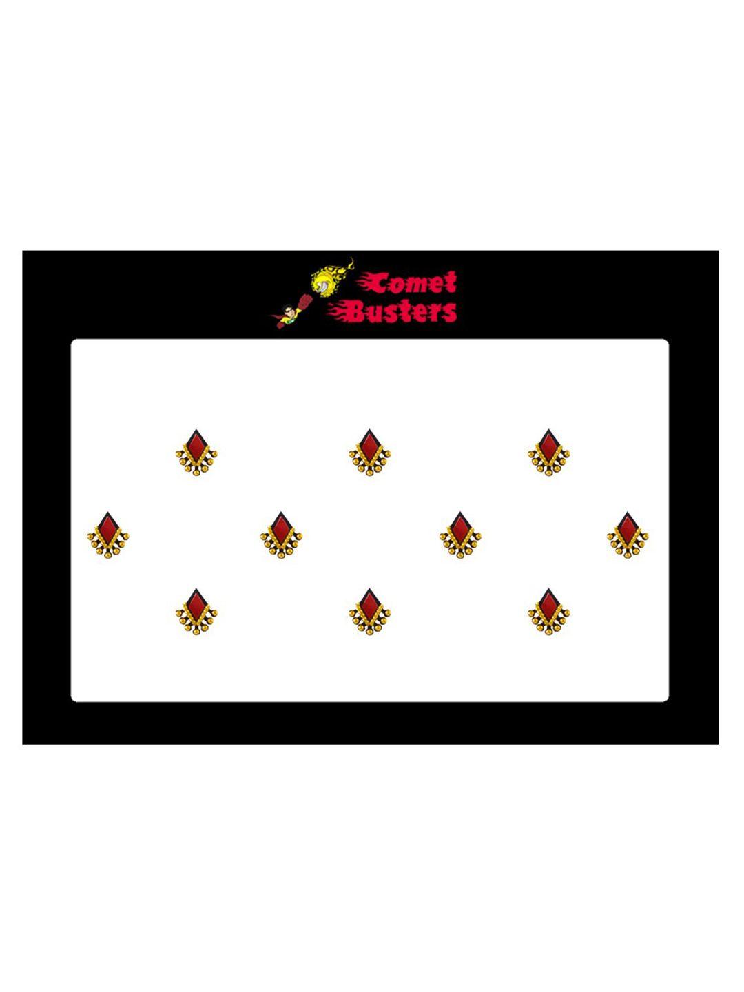 comet busters 10 pcs reusable designer bindis - red & gold-toned