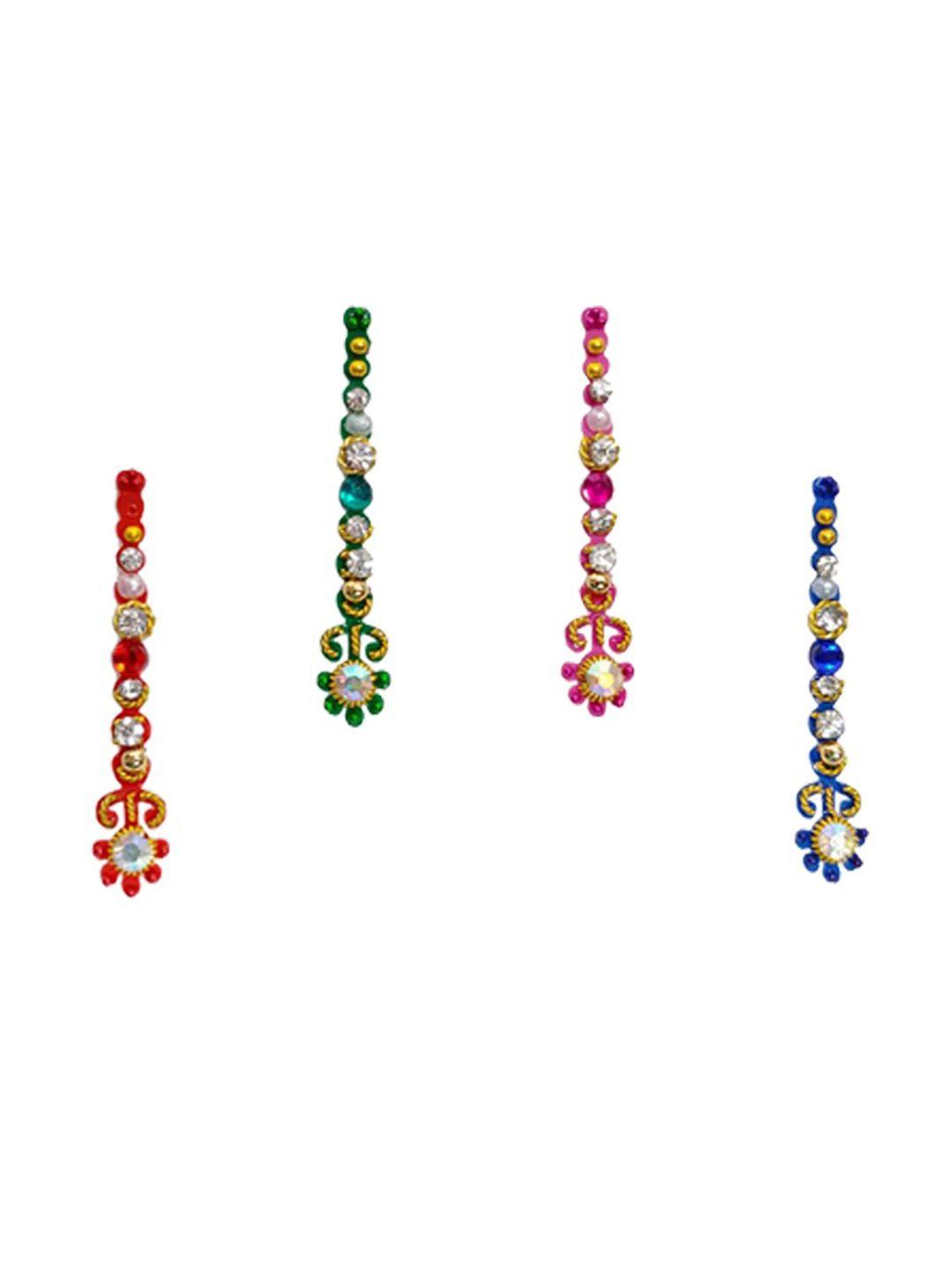 comet busters 4 pcs multicoloured floral shape stone studded bindi