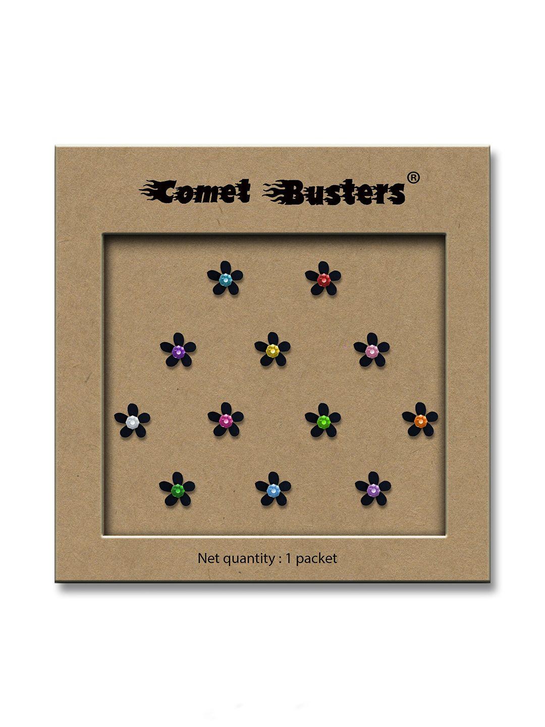 comet busters black embellished reusable designer stickers - 12 pcs