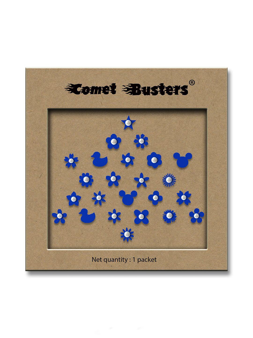 comet busters blue embellished reusable designer stickers - 24 pcs