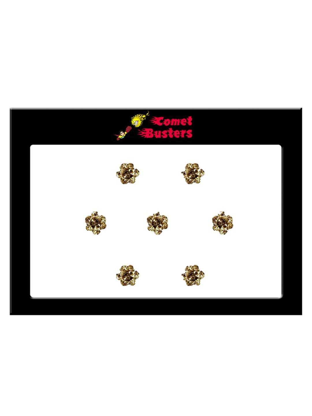 comet busters gold-coloured set of 7 stone studded bindis