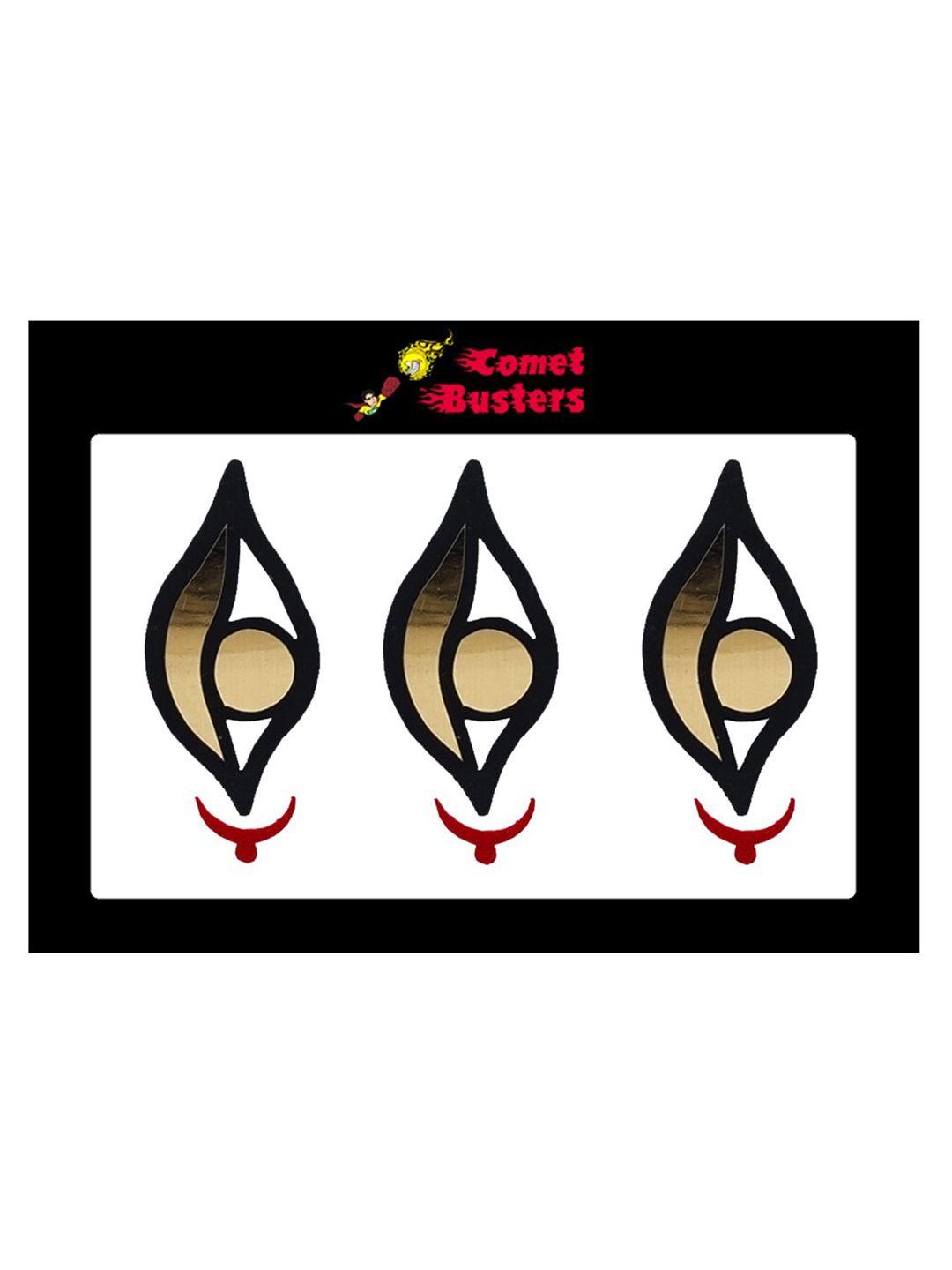 comet busters gold toned & black eye shaped designer bindis - 3 pcs