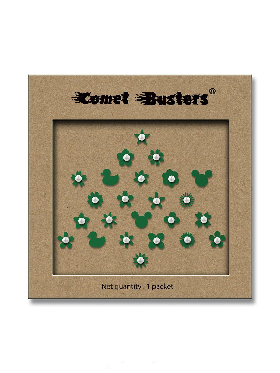 comet busters green embellished reusable designer stickers - 24 pcs