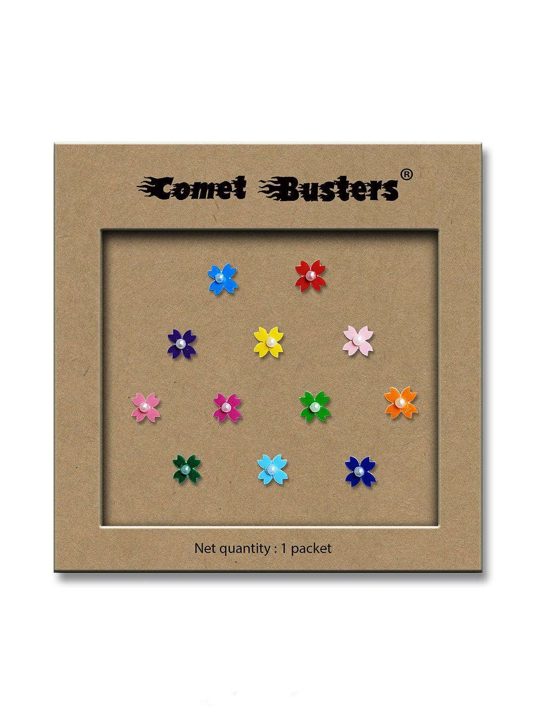 comet busters multicoloured embellished reusable floral designer stickers - 12 pcs