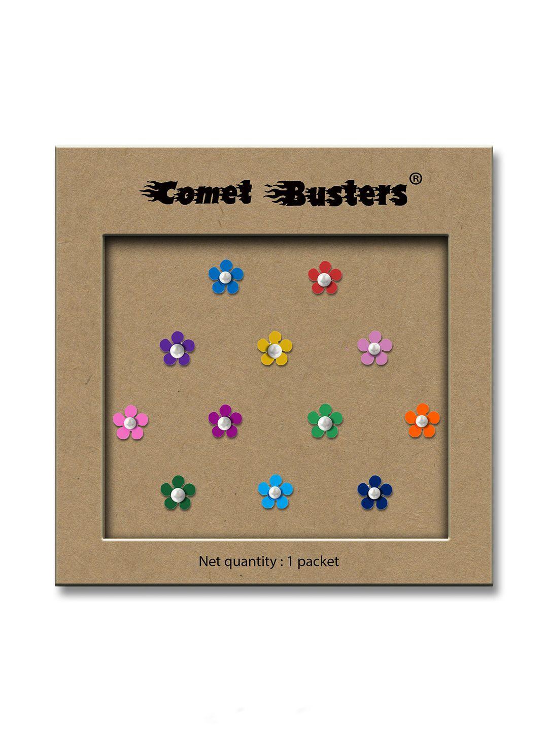 comet busters multicoloured embellished reusable floral designer stickers - 12 pcs