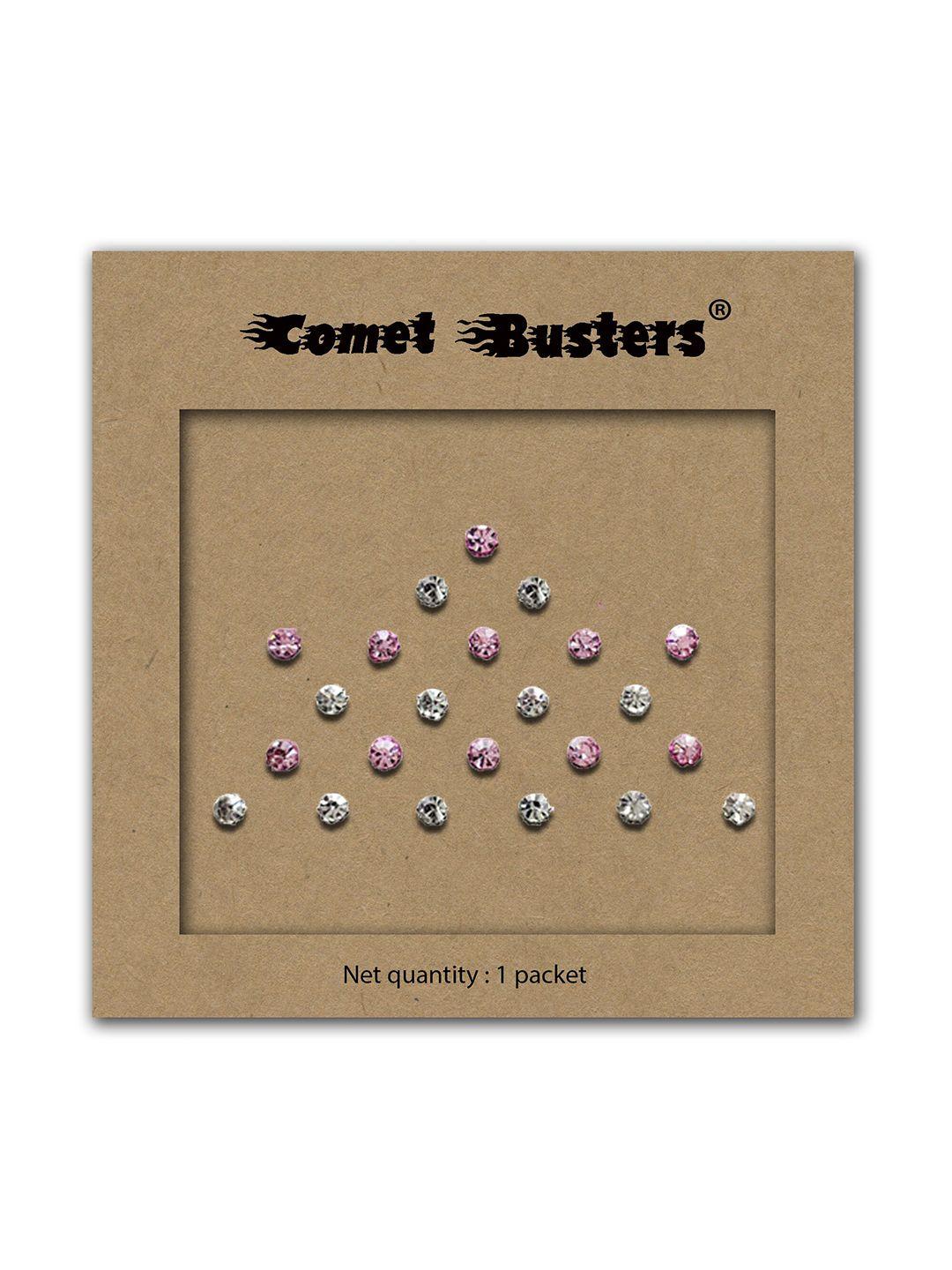 comet busters pink & silver toned embellished bindis - 23 pcs
