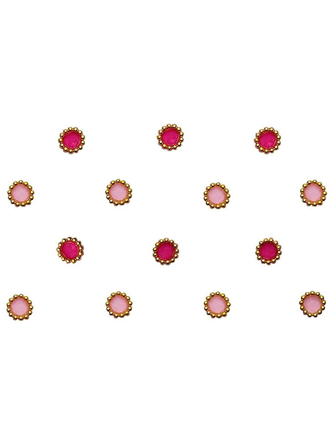 comet busters pink stone studded round shaped bindis - 14 pcs