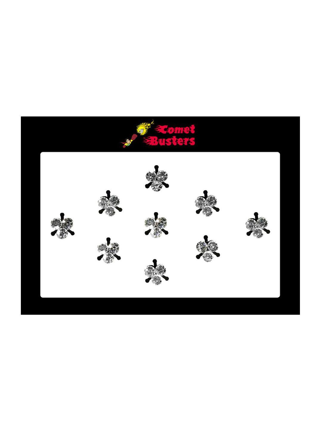 comet busters set of 7 silver-coloured stone studded bindis