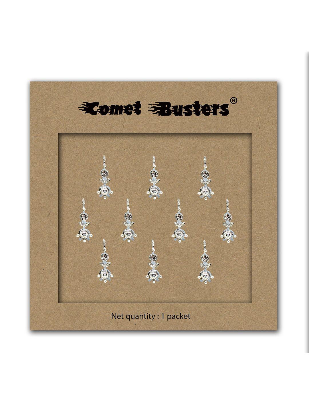 comet busters silver-toned embellished traditional designer bindis - 10 pcs