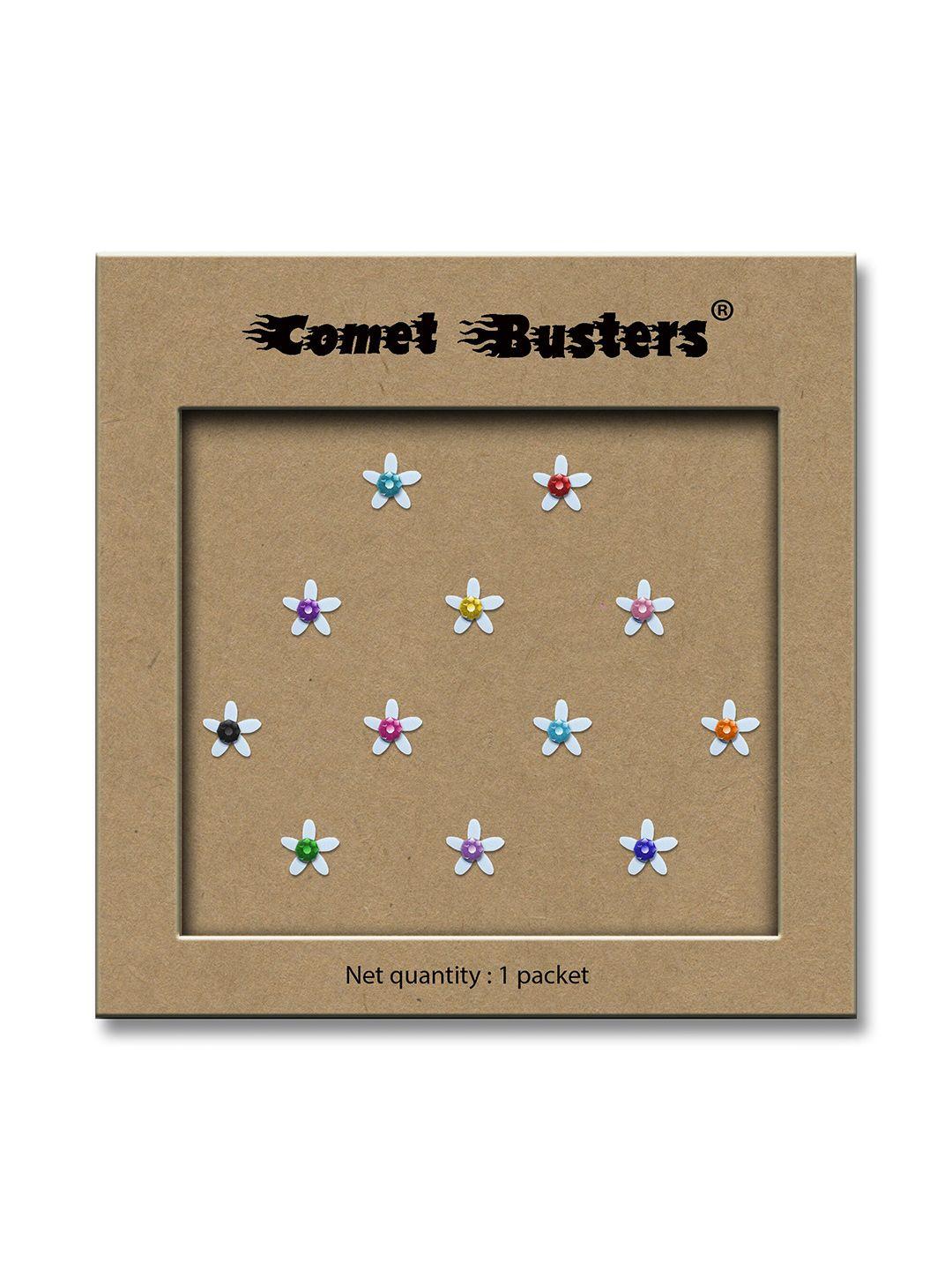 comet busters white embellished flower shaped reusable designer stickers - 12 pcs