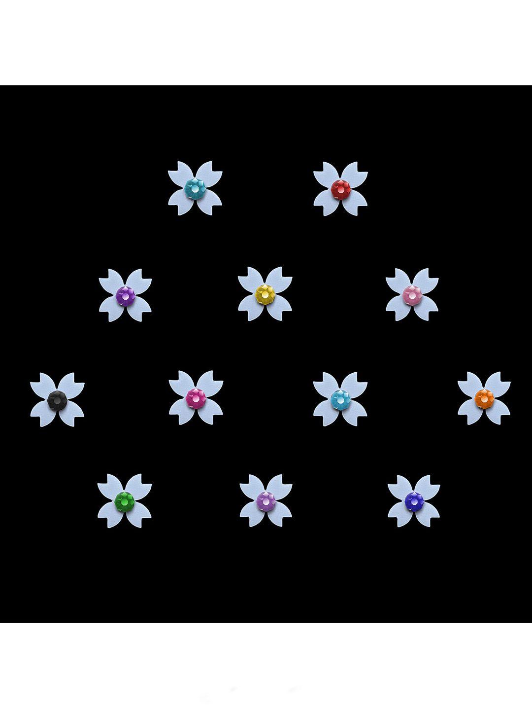 comet busters white embellished flower shaped reusable designer stickers - 12 pcs