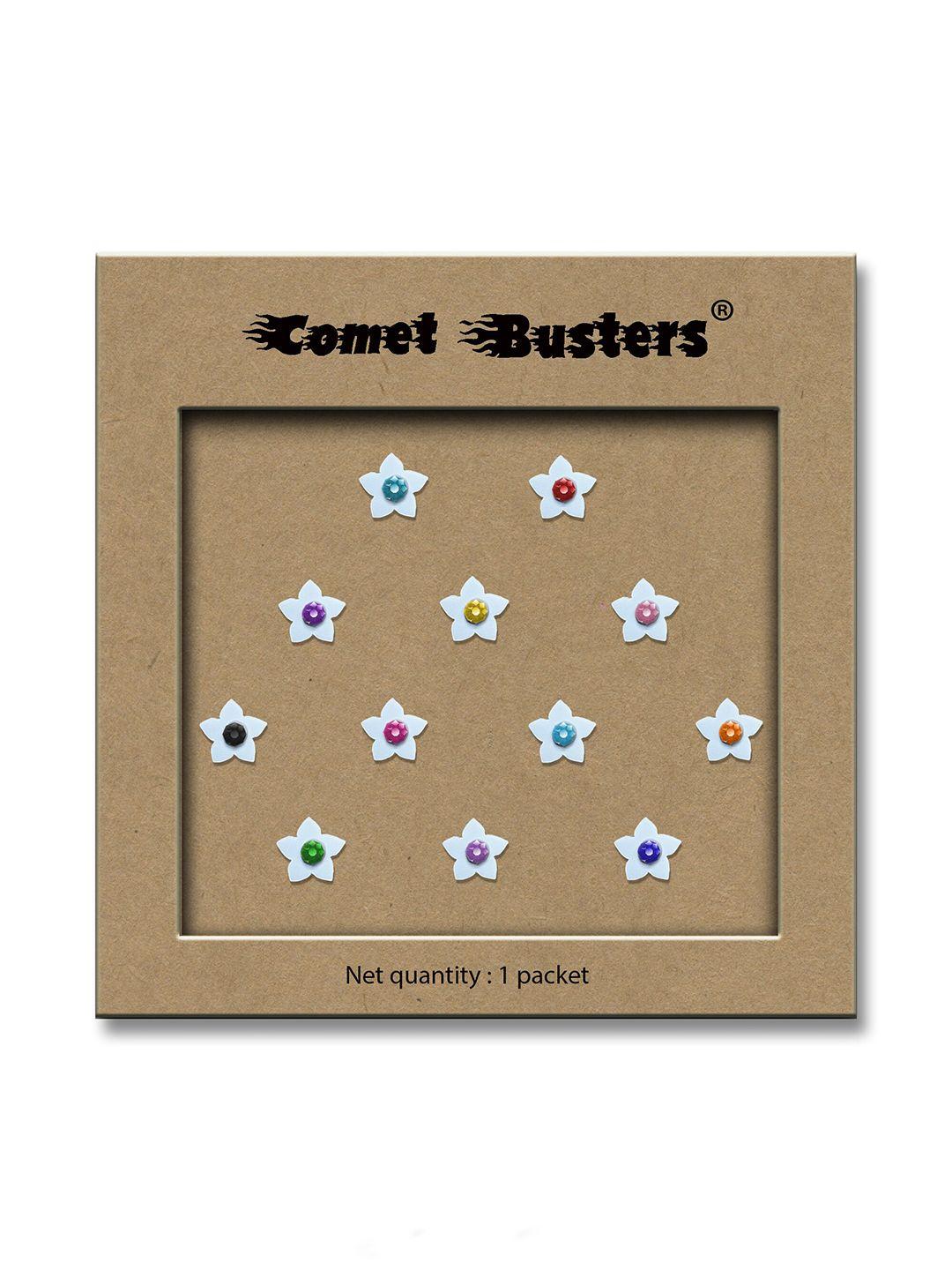 comet busters white embellished star shaped reusable designer stickers - 12 pcs