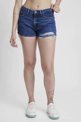 comfort fit above knee length cotton women's casual wear shorts - dark blue