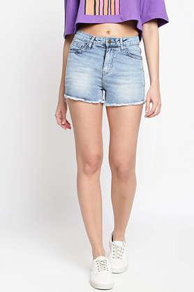 comfort above knee denim women's casual wear shorts - blue