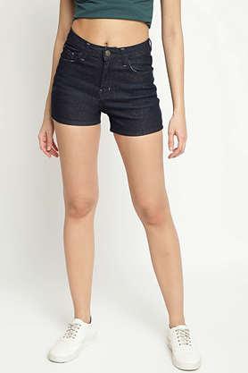 comfort above knee denim women's casual wear shorts - blue